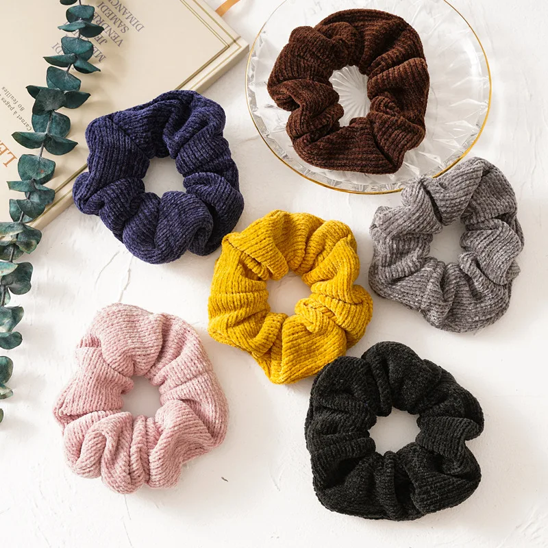 Бесплатная доставка модные однотонные женские резинки для волос из синели