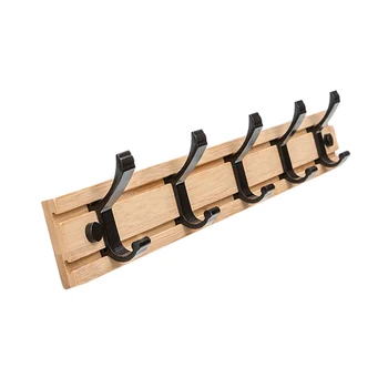 

Bamboo Coat Rack Wall-mounted Hooks Simple Hanger Bedroom Wall Rack with Moveable Hooks _WK