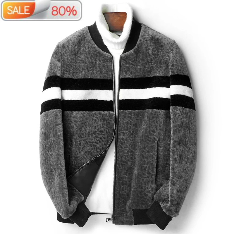 

Real Fur Wool Coat Men Autumn Winter Jacket Men's Baseball Collar Short Thick Sheep Shearing Jackets D-52-A770 B2A15
