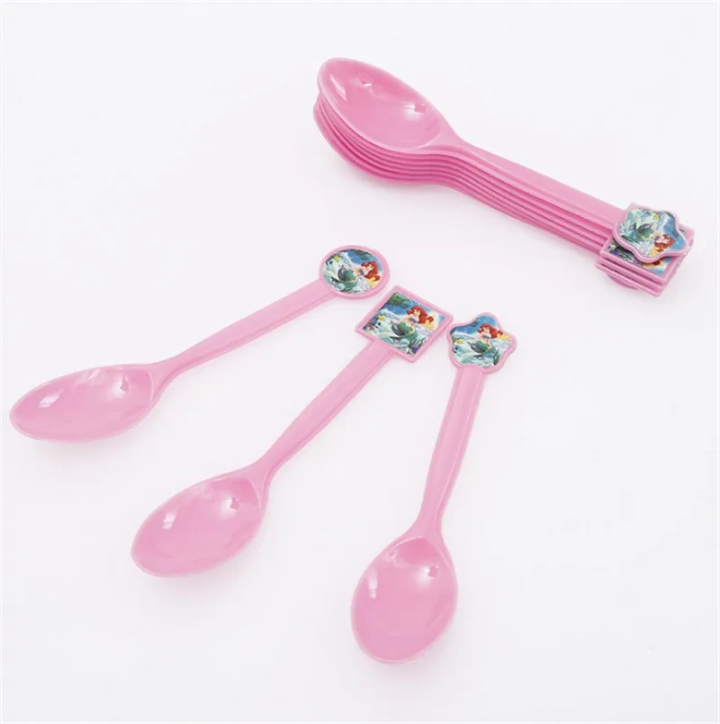spoon 10pcs С Днем Рождения Русалочка Ариэль девушки ребенок душ вечерние декоративная Растяжка скатерть стакан с соломинкой тарелки поставщик - Цвет: spoon 10pcs