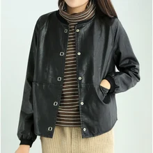 Мотоциклетное пальто короткая куртка из искусственной кожи Байкерская Женская однотонная верхняя одежда на молнии Весенняя верхняя одежда черный