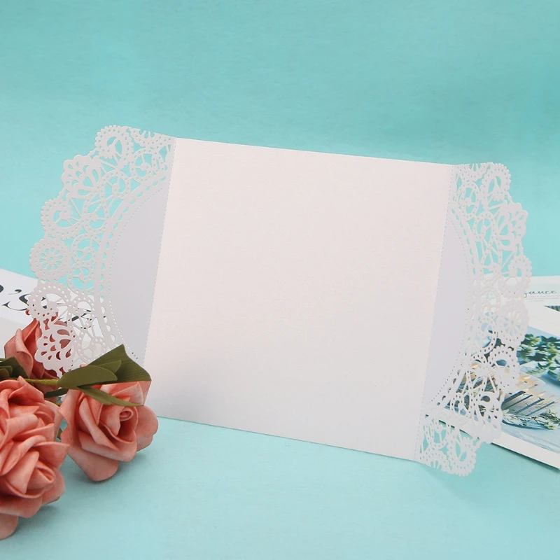  10Pcs Romantic Lovers Wedding Party Invitation Card Delicate Carved Hollow Lace E65B - 4.00027E+12