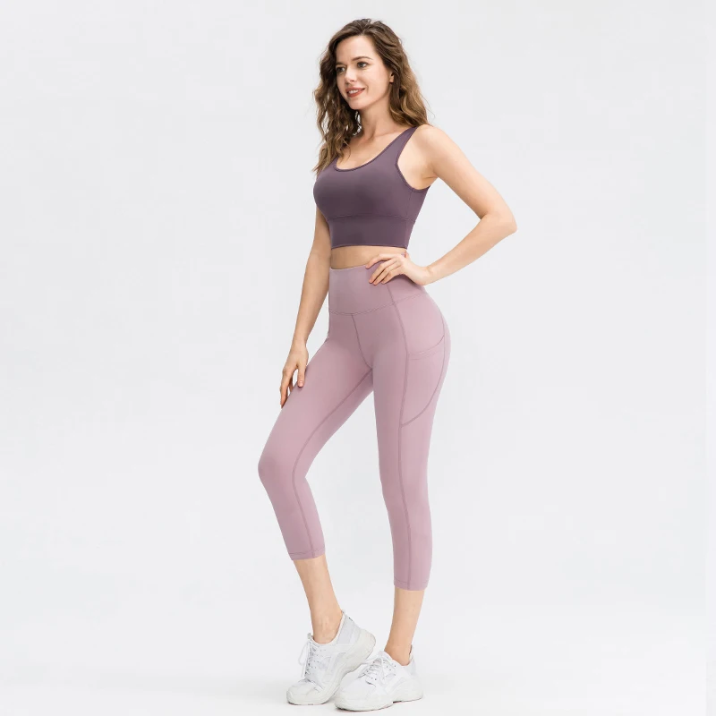 New Style Women's Pants Cropped Leggings Pocket Fitness Sport