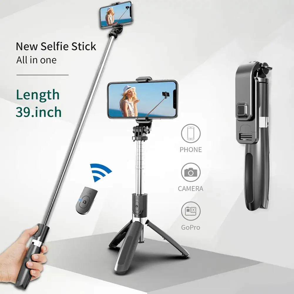 PortableBluetooth50SelfieStickRemoteControlTripodHandphone
