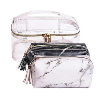

3 pcs Marble PVC Transparent Storage Bag PVC Storage Bag Large Capacity Waterproof Bag White Bucket Plus Black and White