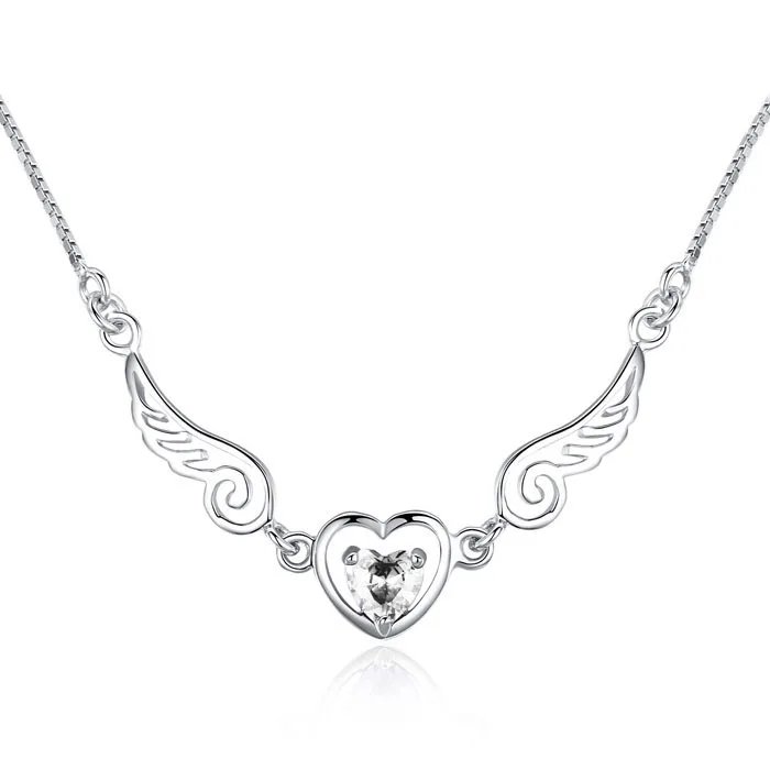 Dream Angels Wings Love Heart ожерелье женский подарок на день рождения 2 цвета 925 Серебряное ожерелье фиолетовый