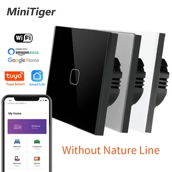 

Minitiger Glass Panel EU/UK Standard 1/2/3 Gang Wall Light Touch Switch Tuya/Smart Life Wireless ControL Touch Light Switch