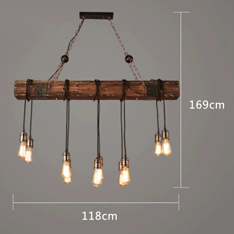 10 Lights American Loft Pendant Lights E27 LED Wooden Vintage Hanglamp Fixtures For Living Room Decoration Luminaire Suspension (7)