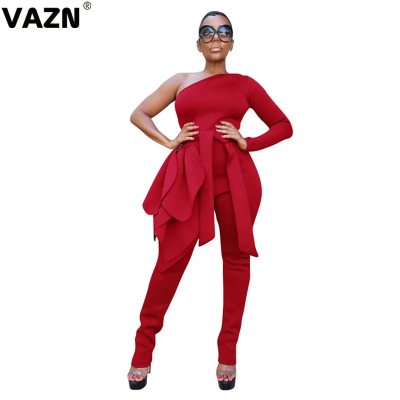 VAZN CX161, новинка, неопрятный сексуальный клубный модный однотонный комбинезон с длинным рукавом и открытыми плечами, женские облегающие комбинезоны с высокой талией