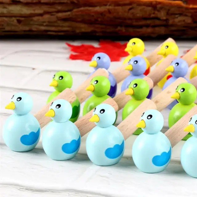 15pcs Wooden Bird Whistles Cartoon Whistle Bird Shape Toy Kids Whistle Educational for Children Gift (Random Color) 3
