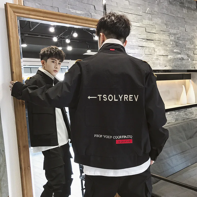 

2019 Spring Men's Simple Fold-down Collar Jacket Fashion Baseball Uniform Trend Ds314tp85