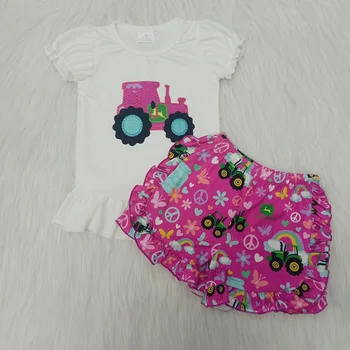 

2020 Girls Clothes Set Summer Toddler Baby Kids Girls Cute Tractor Tops Print Shorts Casual Set Boutique Clothing Ropa Nina