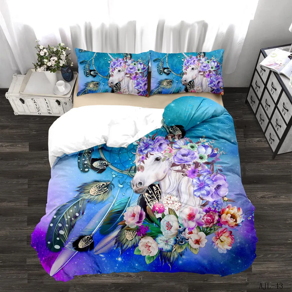 

Free ShipPing Animal world Unicorn lion 3D Quilt Duvet Doona Cover Set Single Double Queen King Print