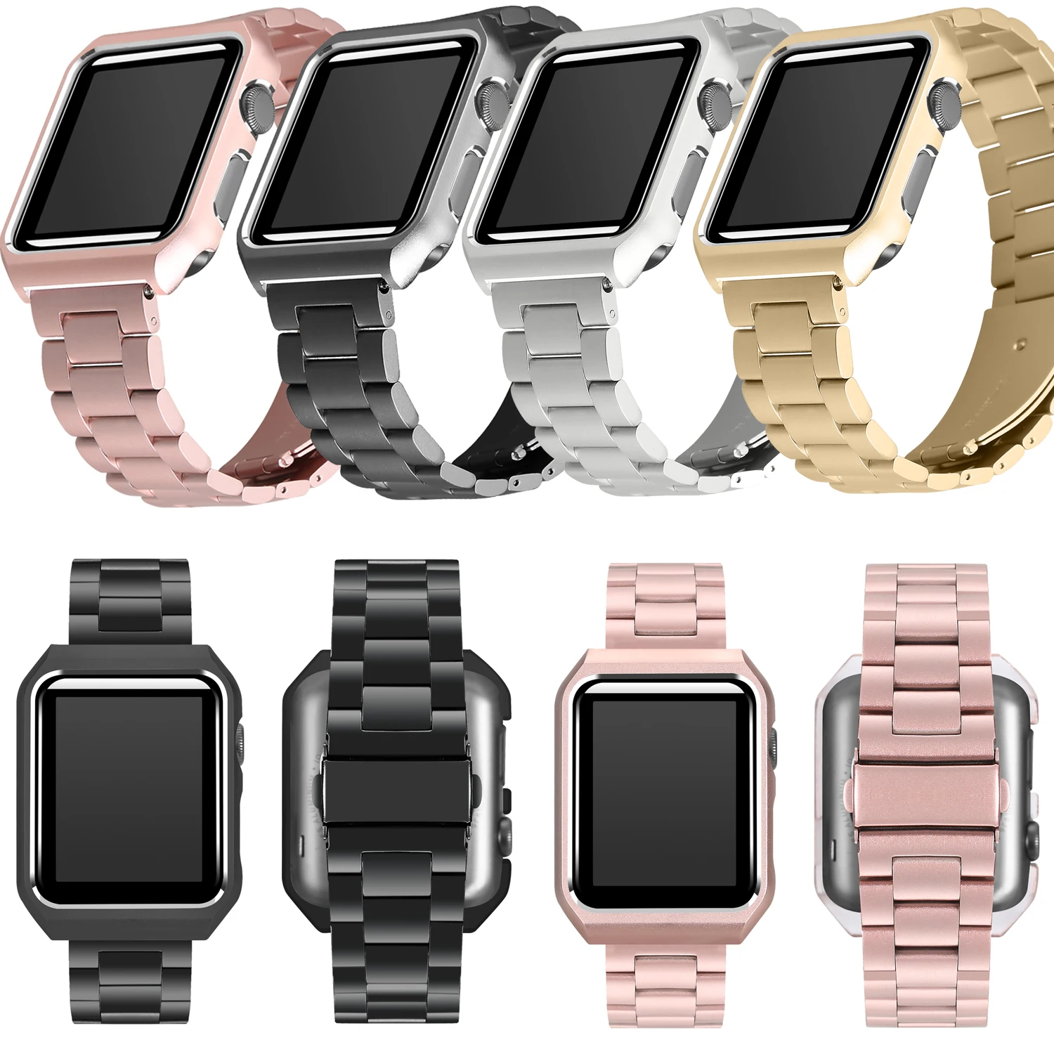 Ремешок из нержавеющей стали с крышкой для Apple Watch 38 мм 42 мм 40 мм 44 мм серия 5 4 3 2 1 металлический Регулируемый сменный ремешок