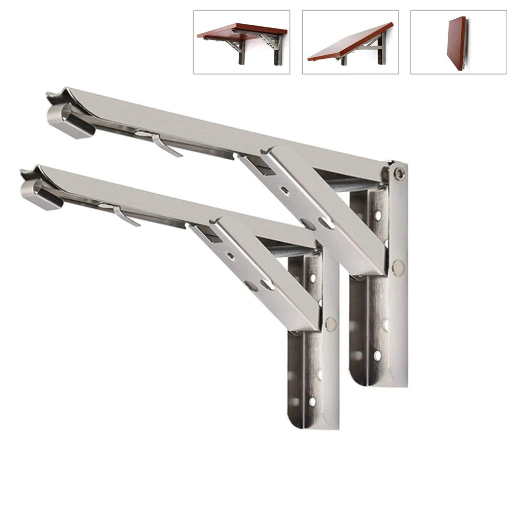 

2Pcs Folding Shelf Brackets Heavy Duty Stainless Steel Collapsible Shelf Bracket for Table Work Space Saving DIY Bracket