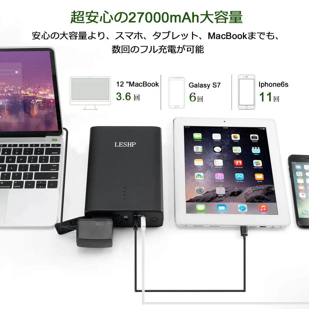  LESHP 27000mAh Portable Power Bank Travel Charger Built-in AC Output Dual USB LED Indicator For Mac