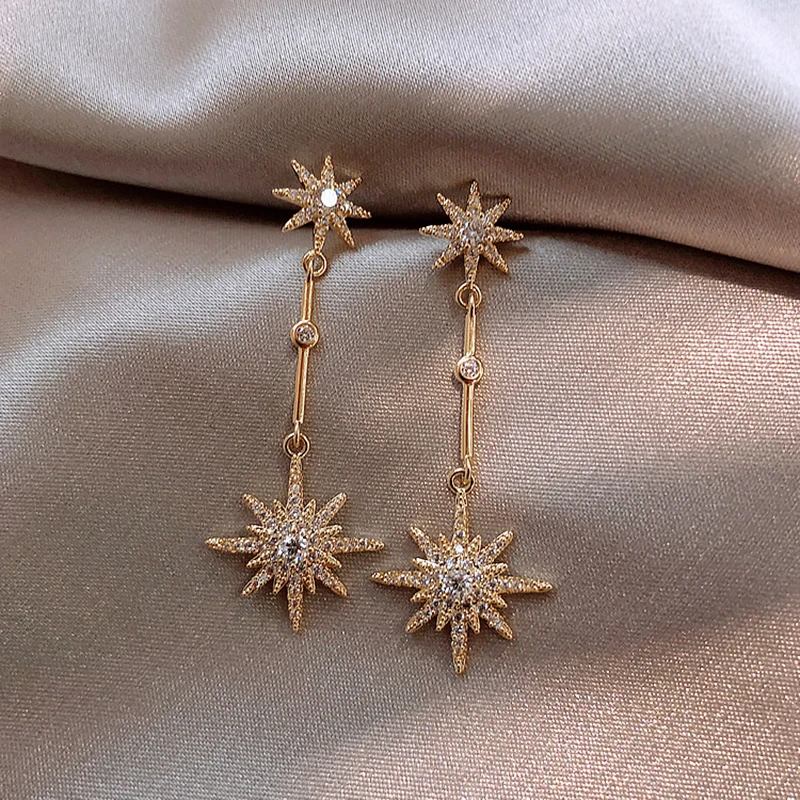 

BENYI Vintage Snowflake Alloy Drop Earrings for Women Long Precision Inlay Crystal Dangle Earrings Weddings Jewelry Gifts
