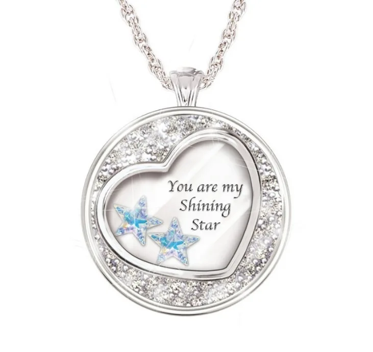 European and American fashion Australian gem heart-shaped round tag you are my shining star necklace | Украшения и аксессуары