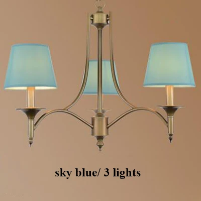 3 lights sky blue Американские бронзовые металлические светодиодные люстры, тканевые Абажуры для гостиной, светодиодные подвесные люстры, подвесные светильники - Цвет абажура: 3 lights sky blue