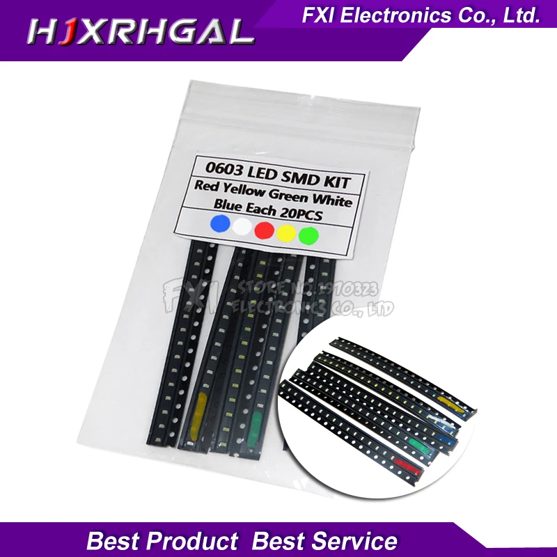 

100PCS=5 colors x 20pcs 1210 1206 0805 0603 LED Diode Assortment SMD LED Diode Kit Green/ RED / White / Blue / Yellow