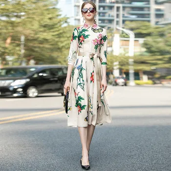 

BGW 31823ht High Neck A Line Cocktail Dresses Floral Print Three Quarter Sleeves With Sashes 2020 Robe Cocktail Dentelle