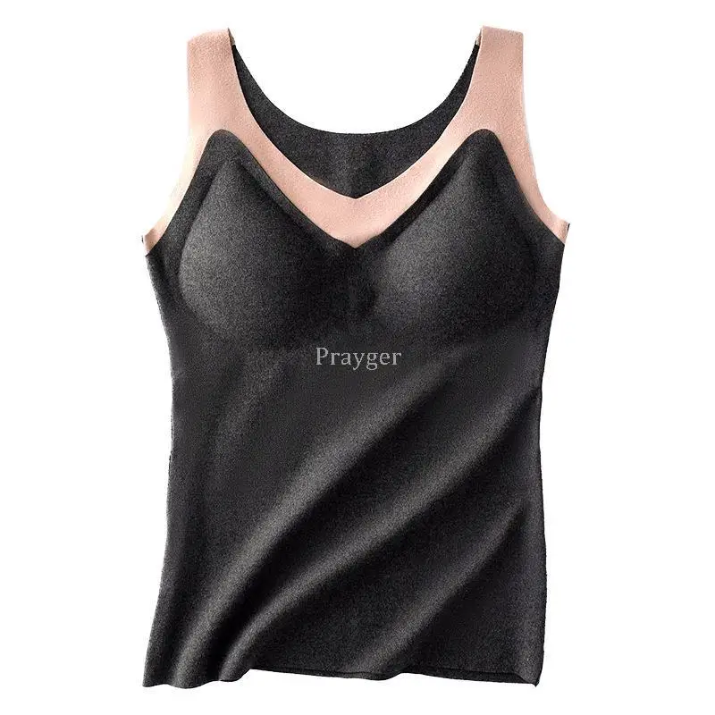 Women Thermal Underwear Winter Sleevless Top Padded Bra Lifter Removable Inserts Warm Vest