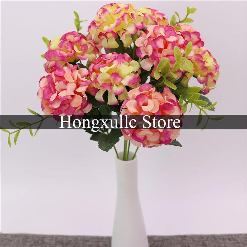 

5Pcs New 10Head Hydrangea Faux Flower Decoration Home Silk Flower Wedding Decor Bride Holding Fake Flower Bouquet Flores Garland