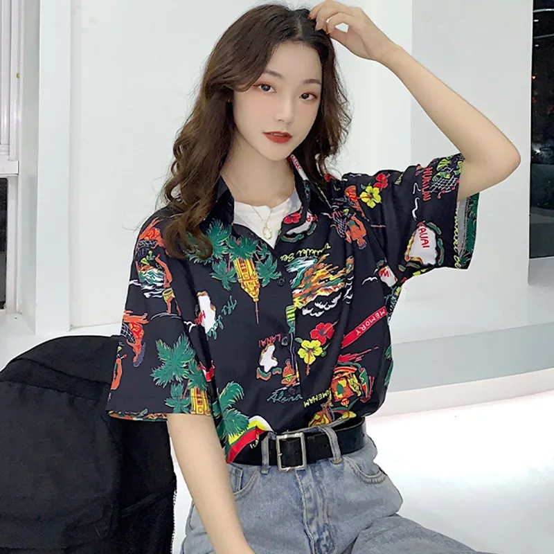 Индивидуальность Женская блузка летняя ретро Гонконгский стиль рубашки женщин