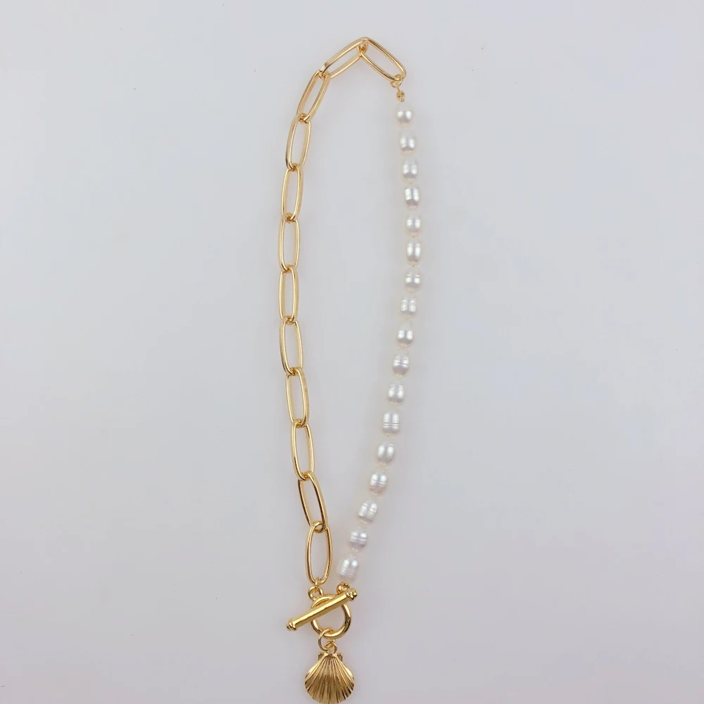 Boho модное ожерелье, пресноводный кулон с жемчужной раковиной, ожерелье из настоящего полубарочного жемчуга, ювелирное изделие, ожерелье для женщин