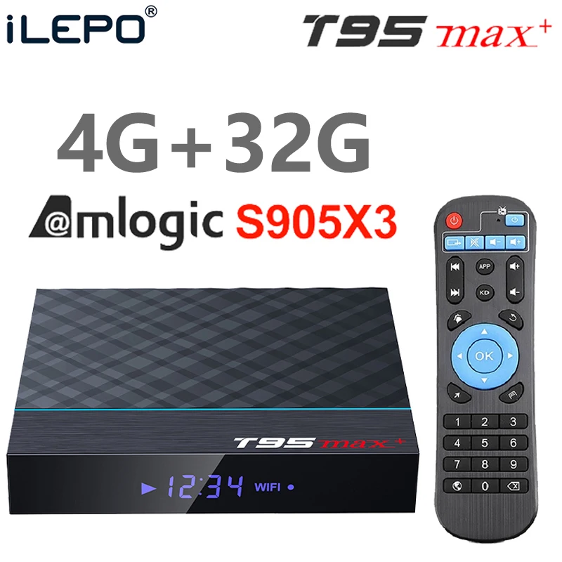 T95 MAX 4G32G ILEPO T95 MAX+ Amlogic S905X3 Android 9,0 ТВ-приставка 4 Гб 64 ГБ 32 ГБ wifi 4K 8K 24 кадров в секунду Netflix 2Гб 16 Гб телеприставка PK X96 mini - Цвет: T95 MAX 4G32G