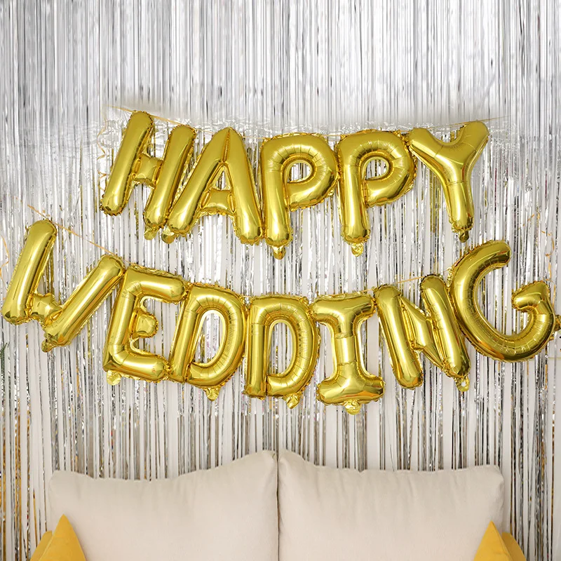 12 шт./лот, розовое золото, серебро, с надписью Happy Wedding, фольга, шарики Свадебные украшения вечерние принадлежности, девичник, вечерние украшения