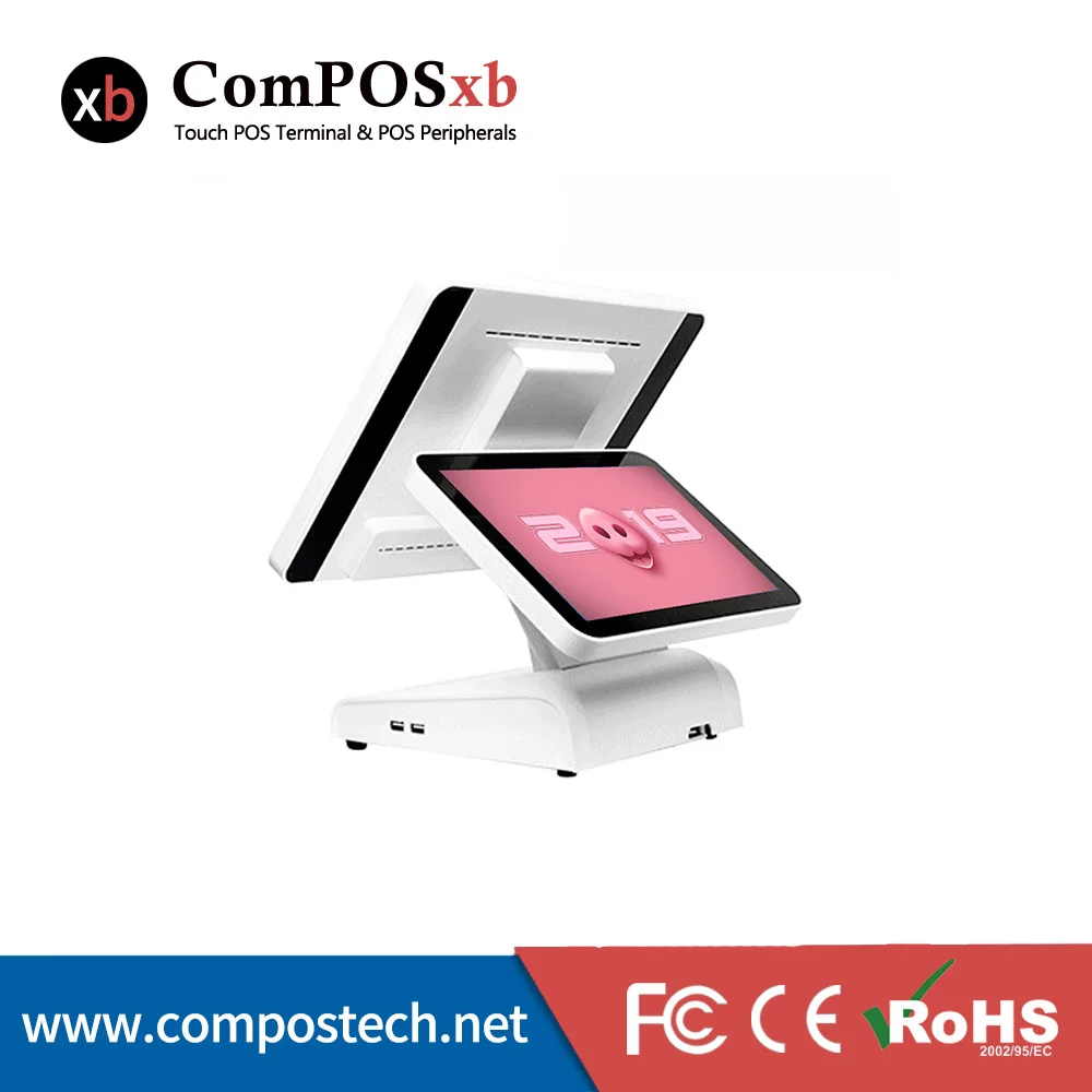 POS терминал для ресторана двойной кассовый аппарат с экраном 15 + 12 дюймов ComPOS xb
