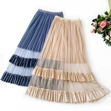 Осенне-зимняя винтажная бархатная юбка с прорезями просматривающееся сексуальное платье Милая элегантная многослойная юбка русалки