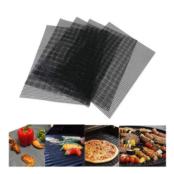 

4Pcs Non Stick BBQ Grill Mesh Mat Reusable PTFE Cooking Grilling Sheet Liner Barbecue Mat Kitchen Baking Mat BBQ Accessoires