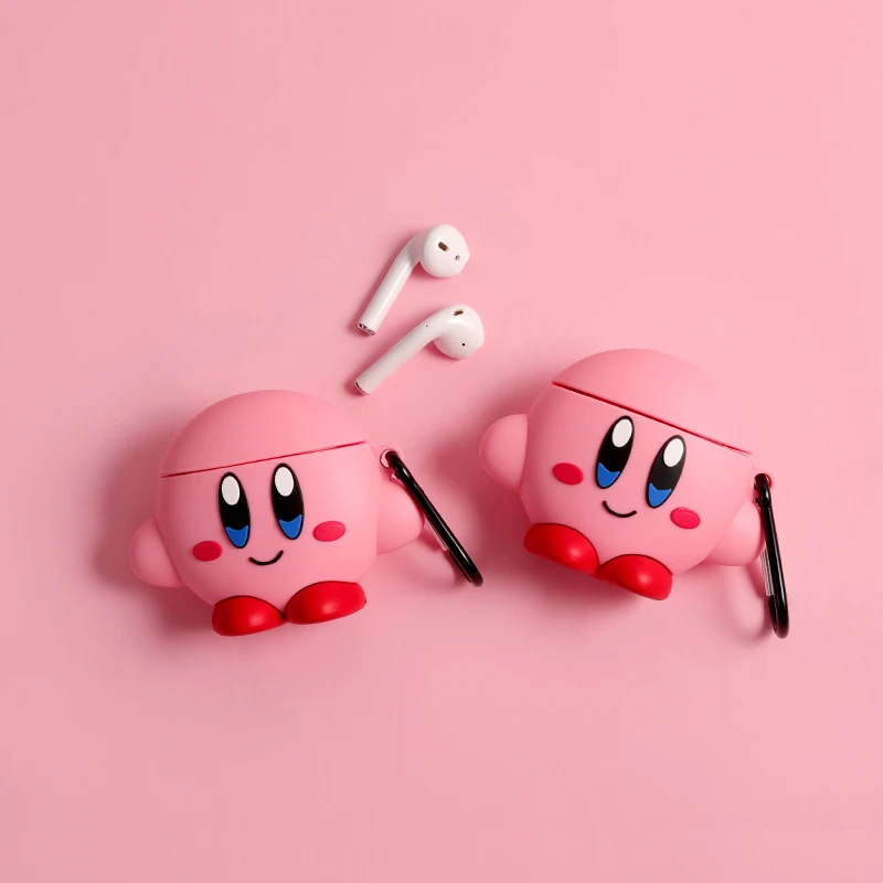 Чехол для наушников с 3D рисунком Kawaii Kirby для AirPods 1 2, bluetooth-гарнитура, чехол для зарядки, силиконовый чехол для наушников с крючком