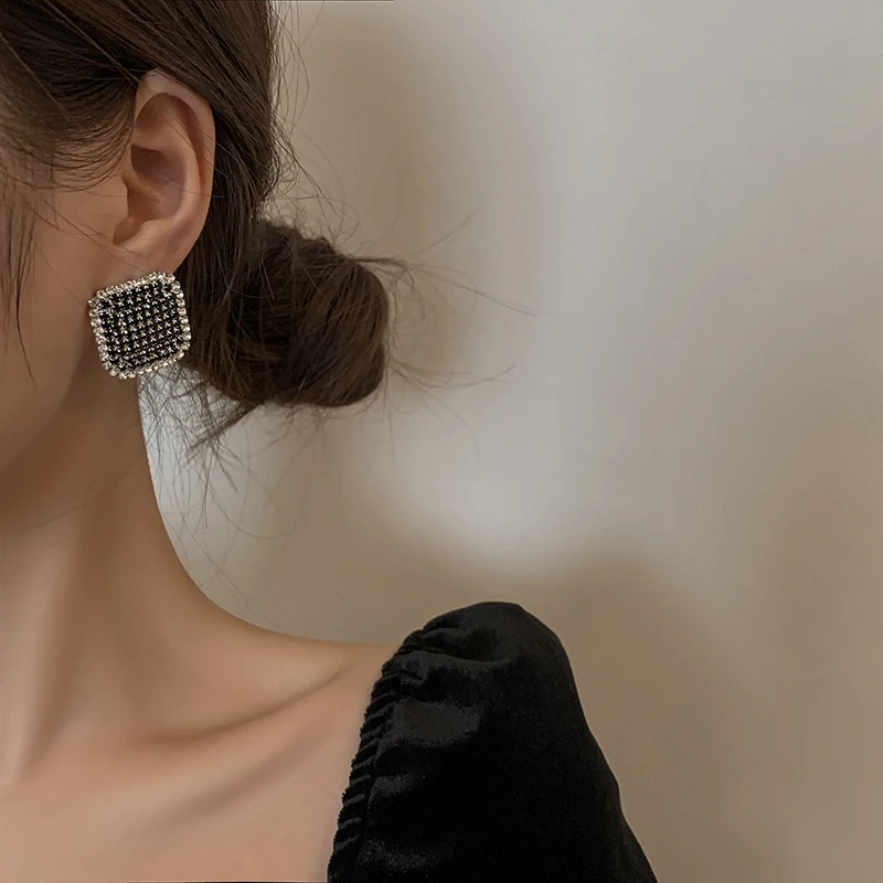 Полностью Алмазный светильник роскошные квадратные серьги-гвоздики серьги