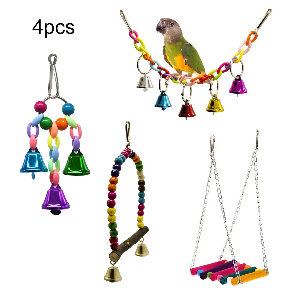 

4PCS/Set Parrot Toy Hanging Bell Swing Stand Hanging Bridge Bell String