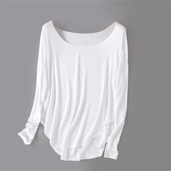 

2020 spring and summer new street fashion solid color loose large size round neck strapless long sleeve modal T-shirt women