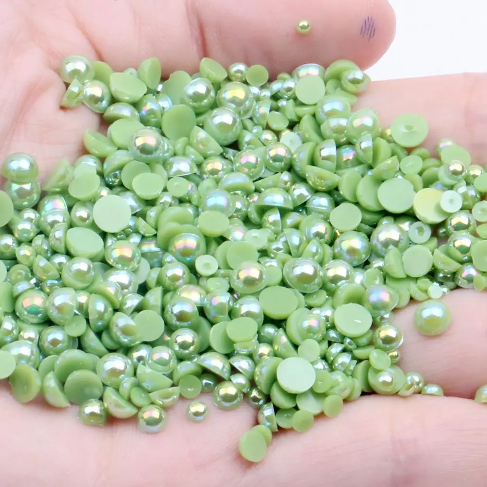 53 grass green AB Полукруглые бусины разных размеров, 2, 3, 4, 5 мм, много цветов, имитация клея на жемчуг, украшения для ногтей, украшения своими руками, стразы - Цвет: 53 grass green AB