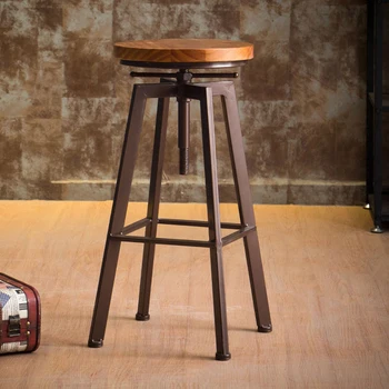 

30%N3B Iron Bar Chair Industrial Wind Rotating Bar Stool Home Lifting Bar Chair Solid Wood High Chair High Bar Stool