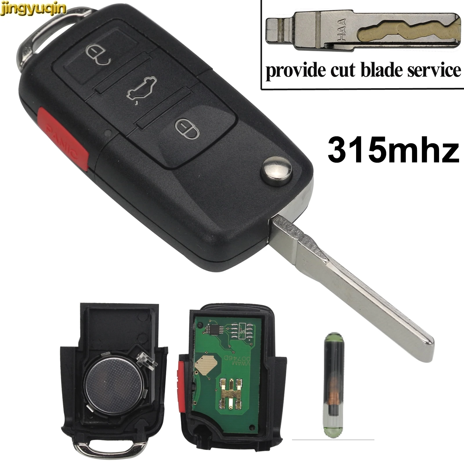 Jingyuqin Cut Blade 4 Buttons Flip Remote Car Key Switchblade
