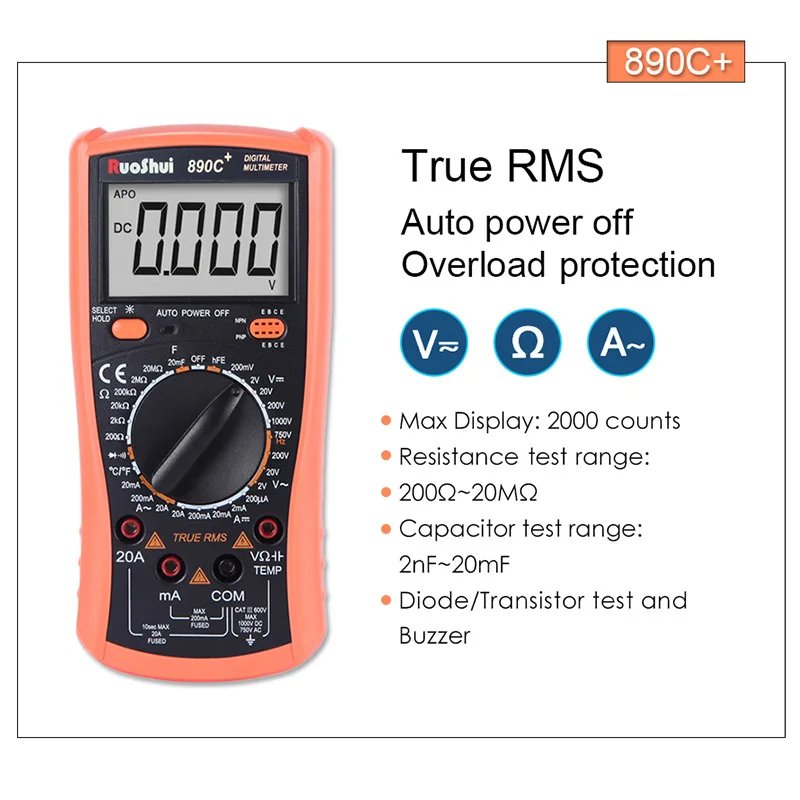 RuoShui VC97 True RMS 4000 Цифровой мультиметр тестер сопротивление конденсатор Частота Температура транзистор multimetro Электрический - Цвет: 890C
