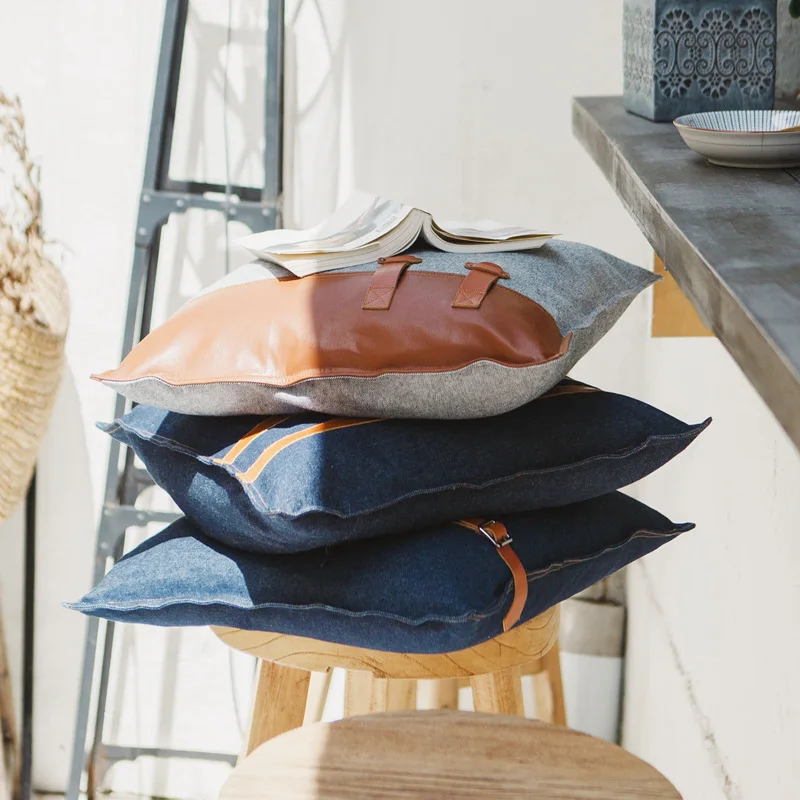 Nordic Simplicity Cushion Cover Denim Fabric Patchwork Soft Pure Color Pillowcase European Throw Pillow Home Decor Pillowcover | Дом и сад