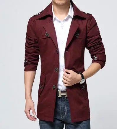 wine red Хит, корейская мода, простой Тренч, разборка, длинный рукав, с капюшоном, верхняя одежда, мужская куртка цвета хаки - Цвет: wine red