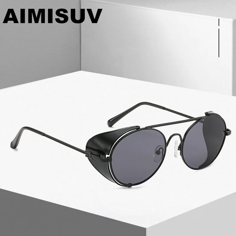 

AIMISUV 2020Luxury Steampunk Sunglasses Men Quality Handmade Side Shield new Brand Design fashion Sunglasses Oculos De Sol UV400