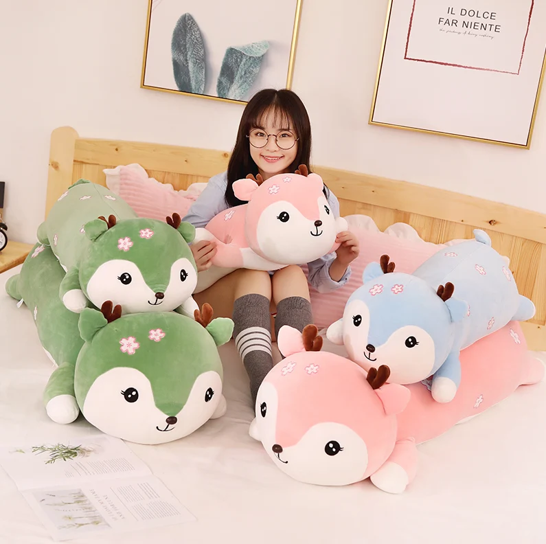 80 100cm Huge Soft Kawaii Lying Deer Stuffed Lovely Animal Plush Toys for Children Kids Sofa 5