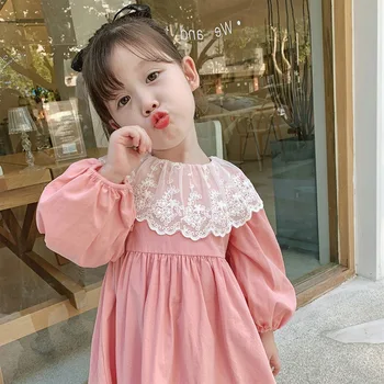 

fumei 2020 New Style Autumn Clothing Girls Dress Sweet Long Sleeve Skirt Lace Drawstring Sleeves Female Baoqiu Princess Dress