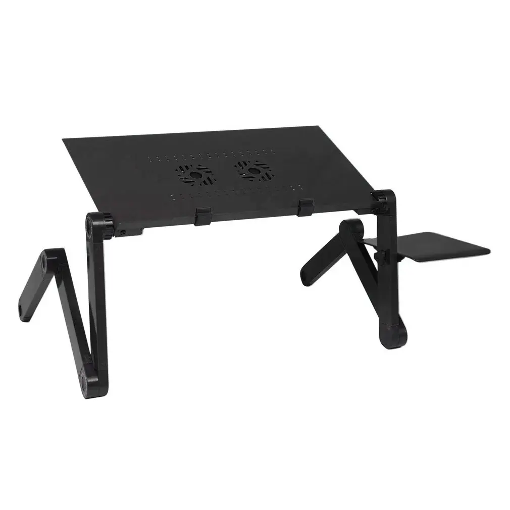 

Adjustable Aluminum Laptop Desk Table Ergonomic TV Bed Lapdesk Tray PC Notebook Table Desk Stand With Cooling Fan Mouse Pad