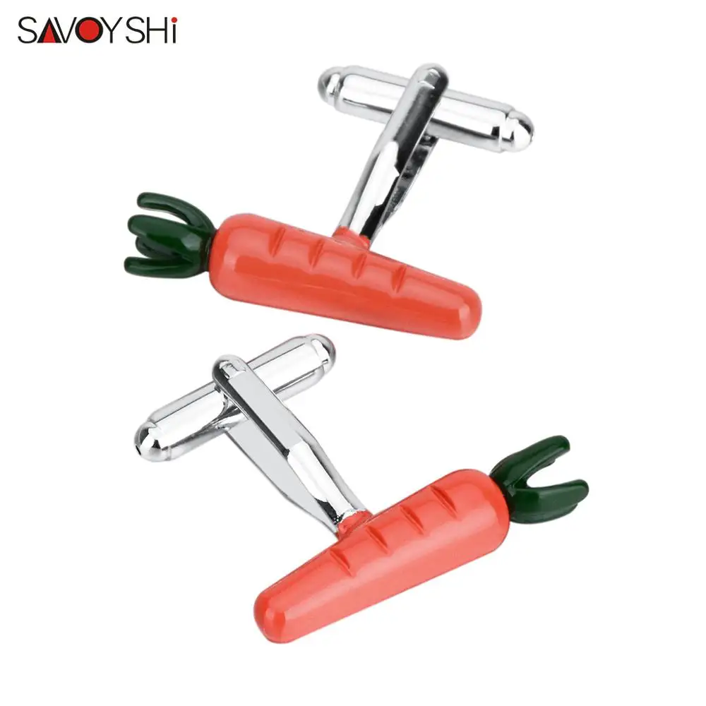 

SAVOYSHI Novelty Carrot Cufflinks for Mens Suit Shirt Cuff button Red Enamel Cuff links Brand Jewelry