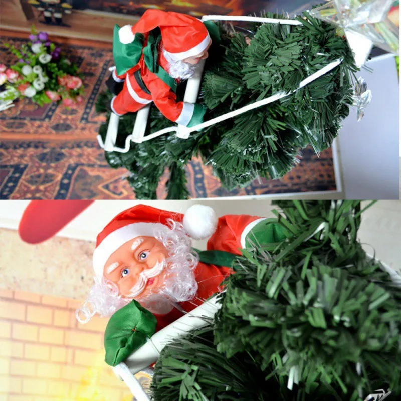Милый музыкальный Рождественский Санта-Клаус, электрическая подвесная лестница, украшение для рождественской елки, Новогоднее украшение, детский подарок